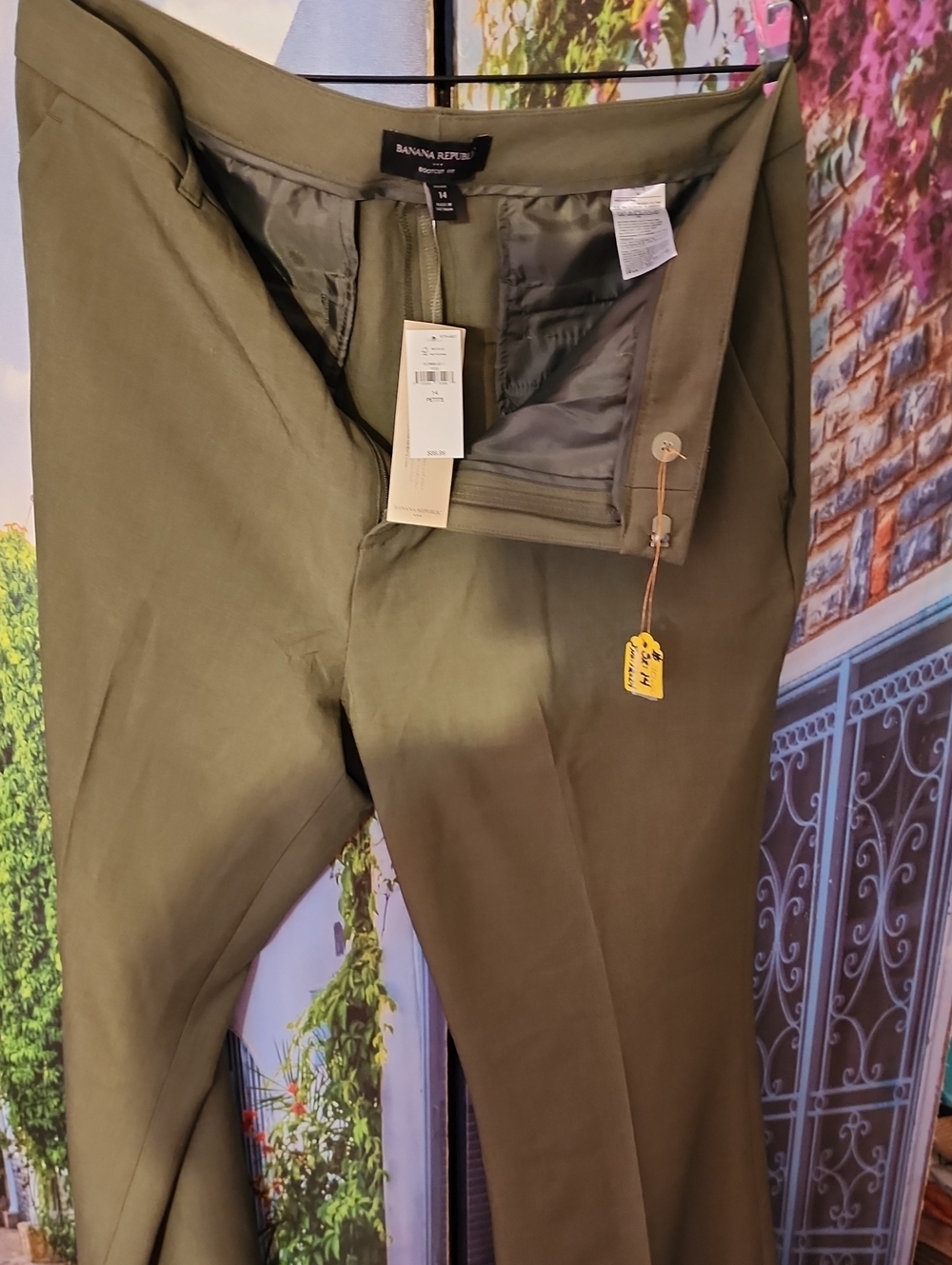Banana Republic Olive Green Bootcut Pants/Slacks FABRIC:Silky Sheen